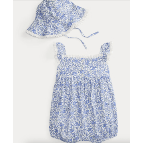 Floral Cotton Jersey Shortall & Hat Set