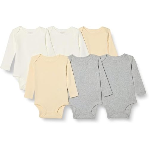 Amazon Essentials Unisex Babies' Long-Sleeve Cotton Bodysuits, Pack of 6