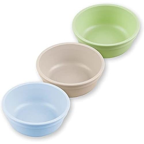 Re-Play 12 oz. Toddler Bowls Set of 3 - Kids Deep-Walled, Durable & Reusable Snack and Meal Bowls, Dishwasher & Microwave Safe, BPA-Free, Made in USA from Recycled Plastic, Beach Baby