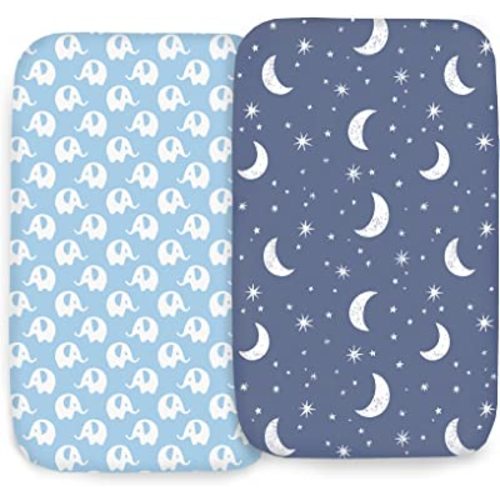 100% Organic Cotton 2 Pk Bedside Sleeper Bassinet Fitted Mattress Sheets for Mika Micky, Baby Delight, Ronbei, Chicco, KoolerThings, Cloud Baby, AMKE, Angelbliss, Maxi-COSI, Arm's Reach and More. Boy