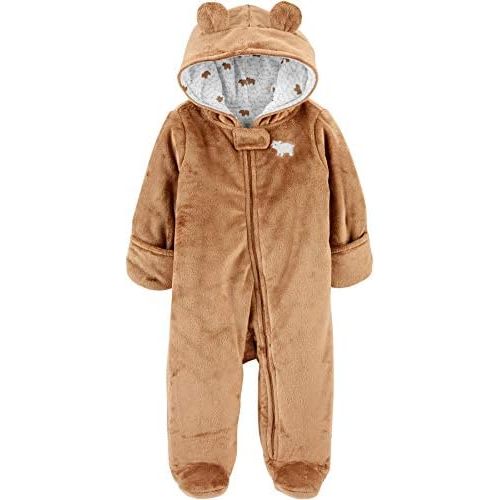 Simple Joys by Carter's unisex-baby Fleece Footed Jumpsuit Pram, Brown Bear, 0-3 Months
