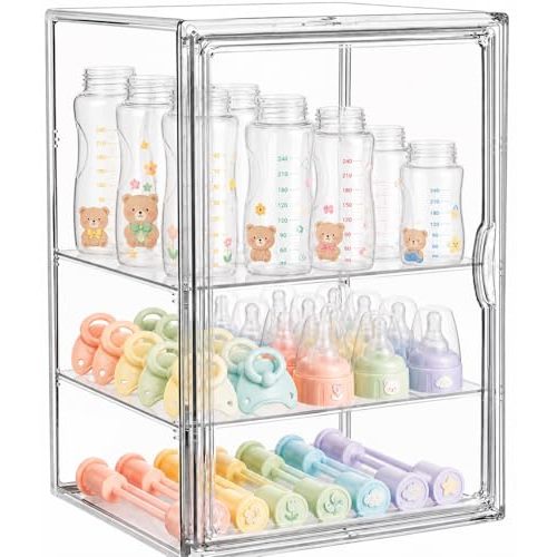 Baby Bottle Storage Organizer for Countertop Clear Bottle Organizer | X-Large Baby Bottle Storage Organizer for Bottles, Nipples, Pump Parts, Cabinet, Kitchen Pantry