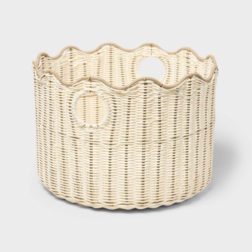 Scalloped Poly Rattan Large Decorative Basket Cream - Brightroom™