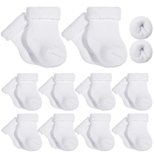 Twistover 10 Pairs Preemie Baby Terry Cotton Turn Cuff Socks for Newborn Girls Boys - Nicu