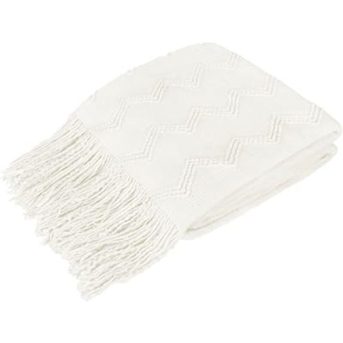 PAVILIA White Knit Throw Blanket, Soft Knitted Farmhouse, 50x60