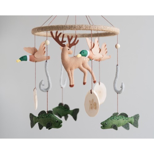 Fishing Hunting Nursery Decor, Bass and Mallard Duck crib mobile,Deer hunting decor, New Baby Gift