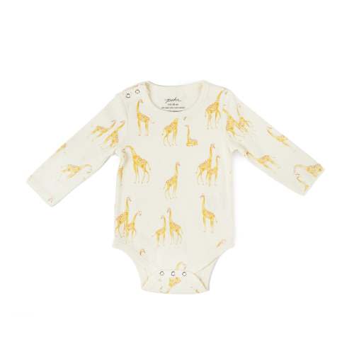 Shoulder Snap One-Piece, Pattern: Follow Me Giraffe