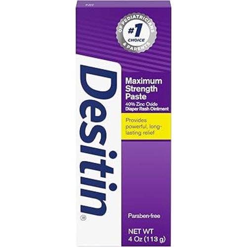 Desitin Maximum Strength Baby Diaper Rash Cream with 40% Zinc Oxide for Treatment, Relief & Prevention, Hypoallergenic, Phthalate- & Paraben-Free Paste, 4 oz