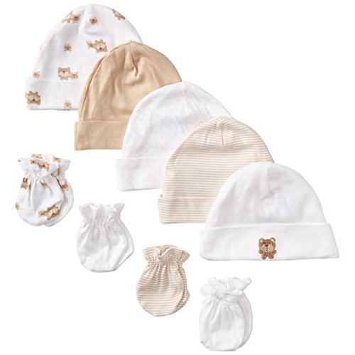 Gerber Unisex-Baby 9 Piece Cap (0-6M) And Mitten (0-3M) Bundle