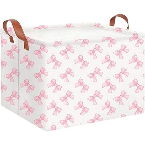 CLOCOR Rectangular Storage Basket Empty,Gift Basket,Waterproof Storage Bin with Handles,Room Decor(Star Bowknot)