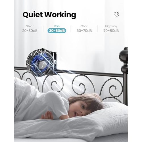 Gaiatop Portable Clip on Fan Battery Operated, Small Powerful 3 Speed Quiet 360° Rotate, USB Rechargeable Mini Personal Cooling Fan for Desk Table Home Office Stroller Camping Women Gifts Black Blue