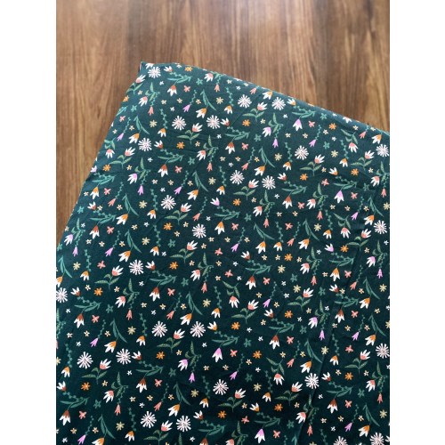 Dark Green Flower Print