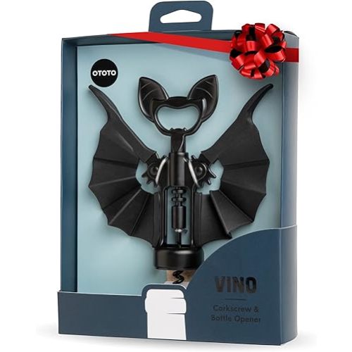 OTOTO Vino Spooky Bat 2-in-1 Wine & Beer Opener, Corkscrew & Bottle Opener - Goth Wine Accessories & Gifts for Wine Lovers