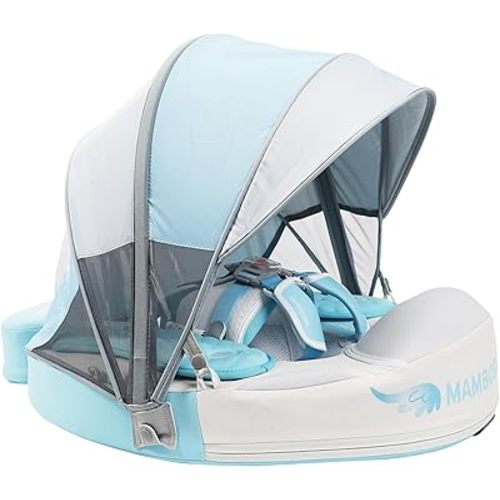Mambobaby Float with Canopy and Tail – Baby Float with Canopy, New Upgraded Non-Inflatable Infant Swim Trainer, UPF+ Sun Canopy, Adjustable Safety Harness for Toddler Pool (Angel)