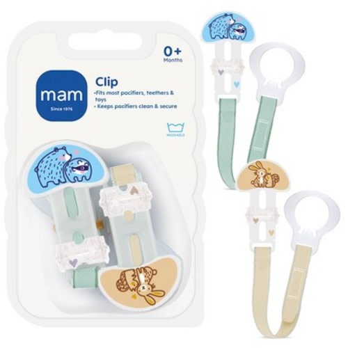 MAM Pacifier Clip, All Ages - Blue - 2pk: BPA-Free Plastic, Durable Accessory, Safe Holding, Baby Essential, 10.3 x 7.79 Size