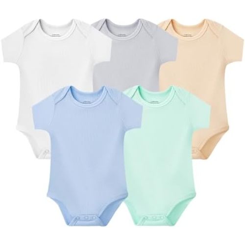 NMK 5-Pack Baby Rayon From Bamboo Bodysuit Boy Girl Clothes Soft Newborn Infant Outfit Short Sleeve Romper