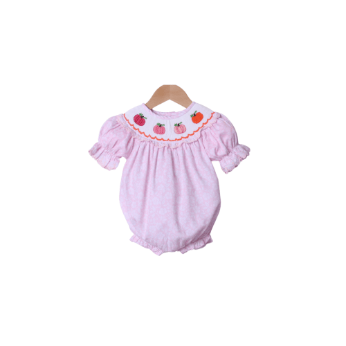 Smocked Pink Floral Pumpkin Bubble