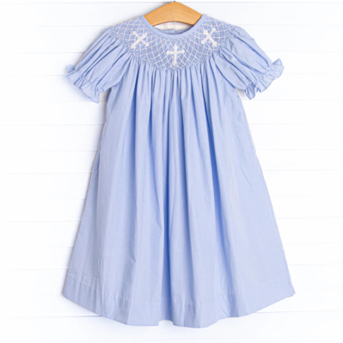 Easter Wishes Smocked Bishop Dress, Blue – Stitchy Fish