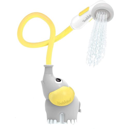 Yookidoo Baby Bath Shower Head - Elephant Water Pump with Trunk Spout Rinser - Control Water Flow from 2 Elephant Trunk Knobs for Maximum Fun in Tub or Sink for Newborn Babies(Yellow)