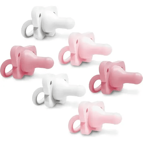 Dr. Brown's HappyPaci 100% Silicone Baby Pacifier, Contoured One-Piece Design, Pink, White, Light Pink, 0-6m, BPA-Free, 6 Pack