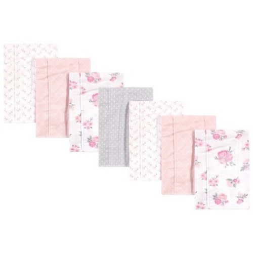 Hudson Baby Infant Girl Cotton Flannel Burp Cloths 7pk, Pink Floral, One Size