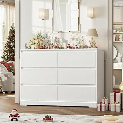 FOTOSOK White Dresser, 47.2" Tall White Dresser for Bedroom, Modern Wood Chest with Deep Drawers, Chest of Drawers for Living Room Nursery
