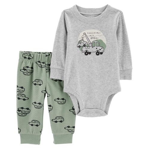 Baby 2-Piece Car Bodysuit Pant Set - 12M - Heather/Green
