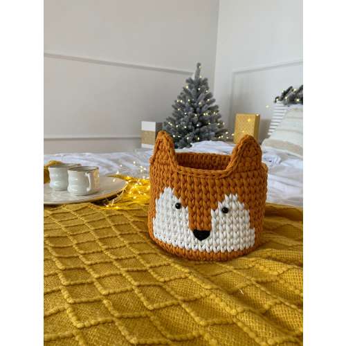Crochet fox basket, animal storage organizer, woodland nursery decor, cute toy storage, christmas gift for daughter, handmade basket