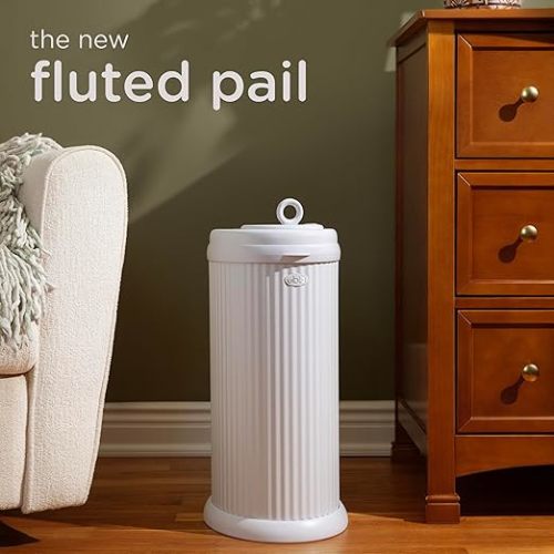 Ubbi Fluted Stainless Steel Diaper Pail, Odor Locking, No Special Bag Required, Award-Winning, Registry Must-Have, White