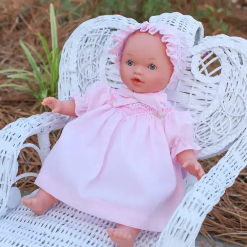 Rosalina Abby Blue Eye 10" Doll w/ Pink Roselle Smocked Doll Dress & Bonnet