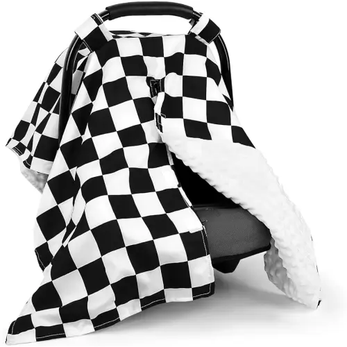 DILIMI Baby Car Seat Cover, Minky Warm Car Seat Covers for Babies, Peekaboo Opening Infant Car Seat Cover, Nursing Cover Carseat Canopy, Black Checkered