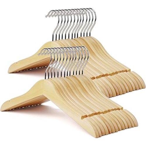 Kid Hangers 30 Pack Soild Wooden Hanger,Natural Smooth Finish Wooden Baby Hangers with Non Slip Notches & Anti-Rust 360 Swivel Hook,Durable Toddler Hanger for Coat,Shirt,Dress