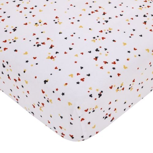 Disney Mickey Mouse - Red, Yellow, Black And White Mickey Confetti Nursery Fitted Crib Sheet