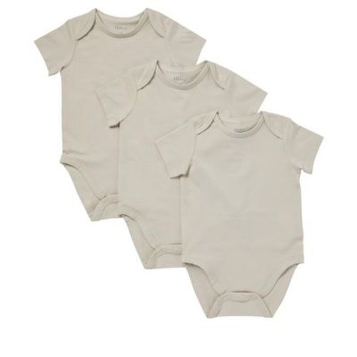 Hanes Pure Comfort Baby Short Sleeve Bodysuits, Organic Cotton, Boys & Girls, 3-Pack Mushroom Beige 3MTH