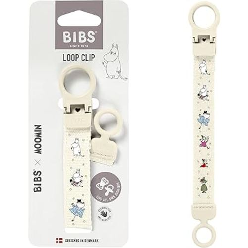 BIBS x Moomins Loop Pacifier Clip - Sleek, Secure One-Handed Operation, Fits All BIBS, Machine Washable, Slim Profile for Comfort, Ages 0+ - Ivory