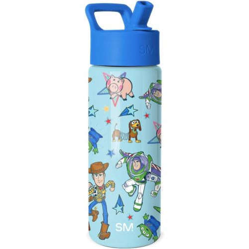 Simple Modern Disney Pixar Kids Water Bottle with Straw Lid | 18oz Insulated Stainless Steel Kids Tumbler & Spill Proof Toddler Cup for School, Girls, Boys | Summit | Buzz and Woody Adventures