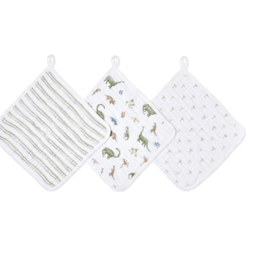 Dino Jungle Cotton Muslin Washcloths | aden + anais | Color: Dino Jungle
