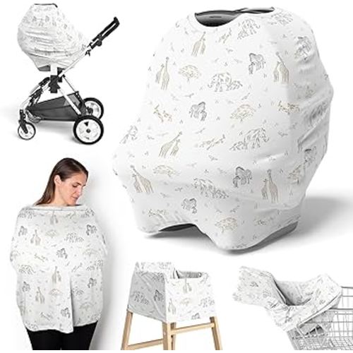 Sweet Jojo Designs Jungle Safari Animals Boy Girl Unisex/Gender Neutral Infant Baby Car Seat Cover Nursing Breastfeeding High Chair Shopping Cart Stroller Carrier Multipurpose Use Elephant Serengeti