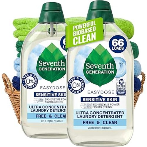 Seventh Generation Laundry Detergent, Ultra Concentrated EasyDose, Free & Clear, 23.1 Fl Oz (Pack of 2) (Packaging May Vary)