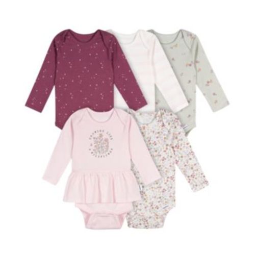 Baby Girls' 5-Pack Long Sleeve Bodysuits, 12 Months