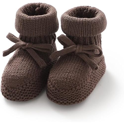 Hadetoto Newborn Baby Booties Cotton Knit Shoes Soft Cozy First Wakers Warm Booties for Toddler Infant Girl Boy
