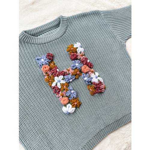 The Mixed Chunky Initial Sweater - Hand Embroidered Baby Girls’ Sweater