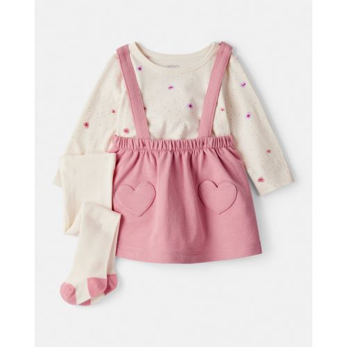 Baby Girl Valentine's Day 3-Piece Heart Long-Sleeve Top & Skirt Set - Pink - Carter's | Carter's
