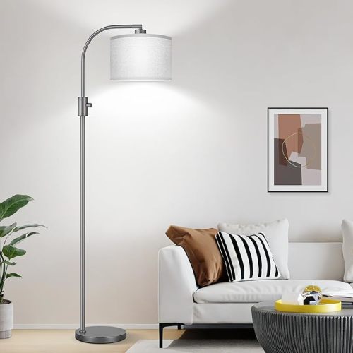 Nintiue Upgraded Modern Arc Dimmable Tall Standing Floor Lamp with Linen Shade, 1200 Lumens LED Bulb Included, for Living & Reading Room, Bedroom, Office & Nursery, Gold