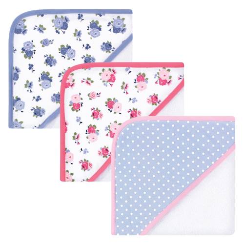 Luvable Friends Baby Girl Cotton Terry Hooded Towels, Floral, One Size - Floral - One Size
