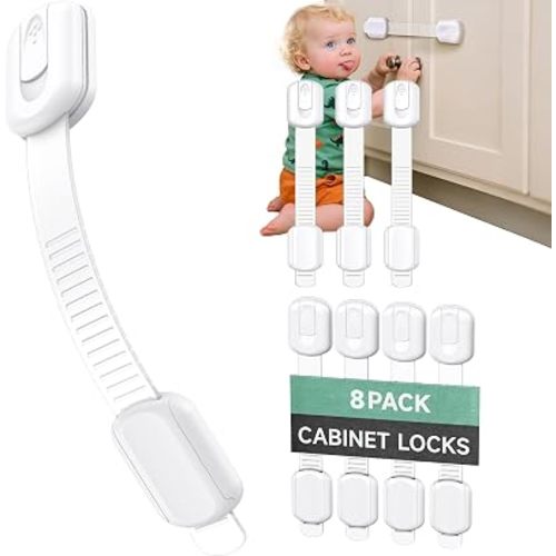 Infinno 8 Pack Cabinet Locks Baby Proofing Heavy Duty - Child Safety Cabinet Locks for Drawers, Cupboards & Fridge – No Drill 3M Adhesive Locks for Pets - Toddler Safety Latches
