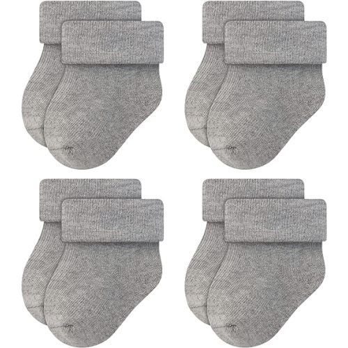 RATIVE Newborn Baby Socks 0-6,6-12 Months Terry Turn Cuff Socks for Boys Girls