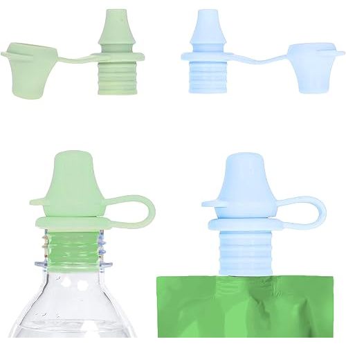 KiddiKap Pouch Topper for Kids – Reusable 100% Silicone Spill-Resistant Spout Cap for Applesauce, Yogurt & Smoothie Pouches – Leak-Reducing Travel Essential for Toddlers Blue Green