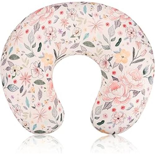 Baby Nursing Pillow Cover, Removeable Breastfeeding Pillow Slipcover, Nursing Pillow Case for Newborn Boys Girls, Soft Fabric Fits Snug On Infant, Washable & Breathable, Yellow Pink Flowers