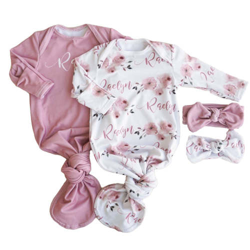 Millie's Floral Personalized Newborn Baby Knot Gown